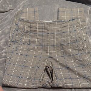 Plaid Tailored Dress Pants - Neutral Check with Blue Windowpane